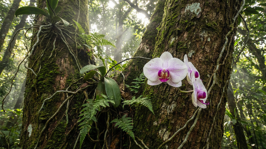 Epífitas: Esta é a imagem clássica que a maioria das pessoas tem de uma orquídea. As epífitas (do grego, epi = sobre, phyton = planta) crescem sobre outras plantas, geralmente nos troncos e galhos de árvores. 