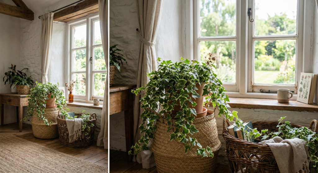 O caimento natural da hera tem tudo a ver com decorações mais despojadas. P